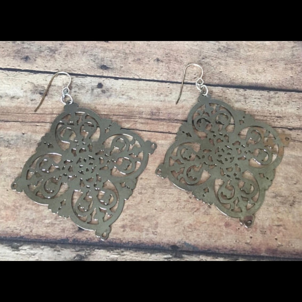 Silver mirrored lightweight large earrings